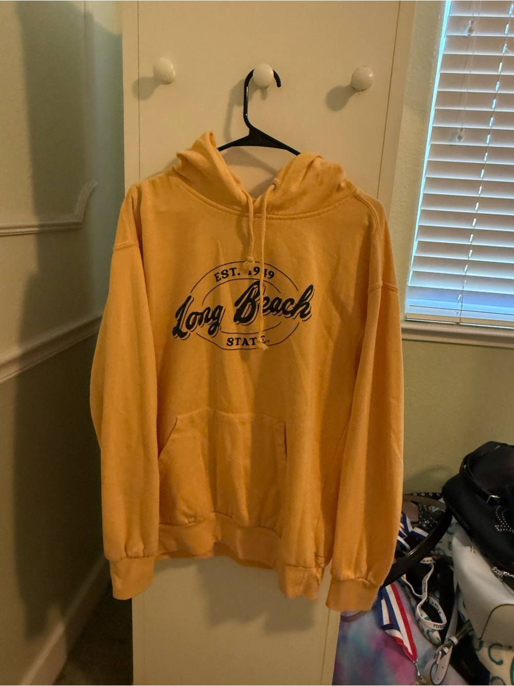 Mustard Yellow Long Beach Graphic Hoodie - women’s